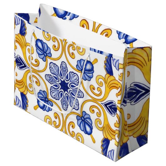 Royal Lisbon Scrollwork  Elegant Portuguese Blue  Groot Cadeauzakje (Voorkant Gekanteld)