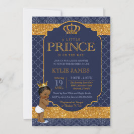 Royal Little Prince Navy Blue Gold Baby shower Kaart