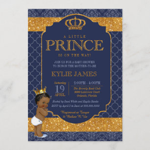 Royal Little Prince Navy Blue Gold Baby shower Kaart