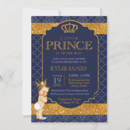 Royal Little Prince Navy Blue Gold Baby shower Kaart