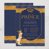 Royal Little Prince Navy Blue Gold Baby shower Kaart (Voorkant / Achterkant)
