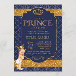 Royal Little Prince Navy Blue Gold Baby shower Kaart