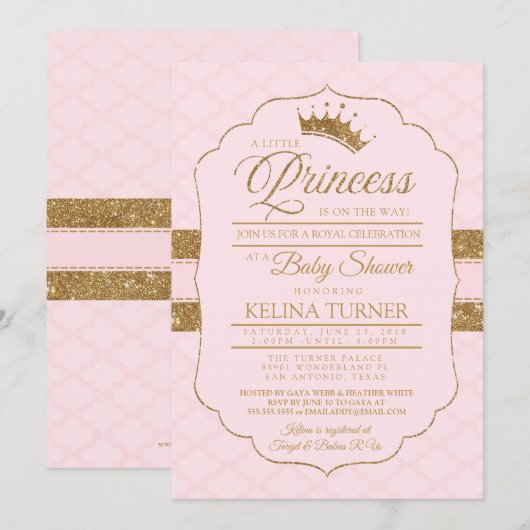 Royal Little Princess Blush Baby shower Invitation Kaart (Voorkant / Achterkant)