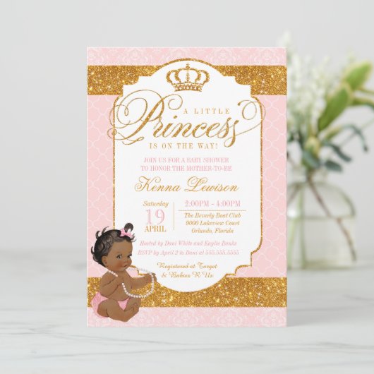Royal Little Princess Pink en Gold Baby shower Kaart (Staand voorkant)