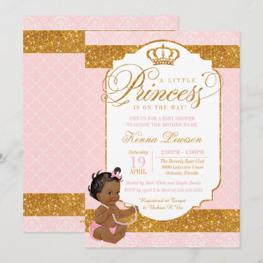 Royal Little Princess Pink en Gold Baby shower Kaart (Voorkant / Achterkant)