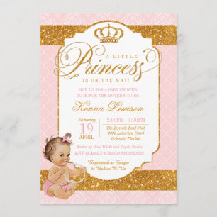 Royal Little Princess Pink en Gold Baby shower Kaart
