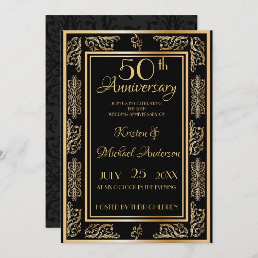 Royal Luxe Classic zwart goud 50e Jubileum Kaart (Voorkant / Achterkant)