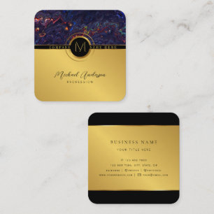 Royal Luxury Gold Round Abstract & Agate Monogram Vierkante Visitekaartje