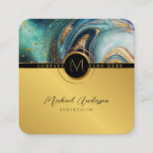 Royal Luxury Gold Round Abstract & Agate Monogram Vierkante Visitekaartje (Voorkant)