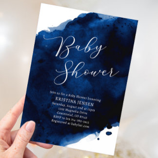 Royal Majestic Blue Waterverf Baby shower Kaart