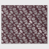 Royal Maroon Bourgondië Floral Silver Rozen glanze Cadeaupapier (Vlak)