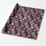 Royal Maroon Bourgondië Floral Silver Rozen glanze Cadeaupapier<br><div class="desc">Minimalisme en elegante glam- en grafisch afval</div>