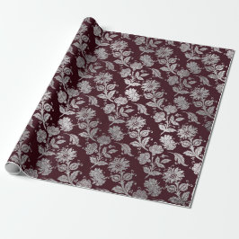 Royal Maroon Bourgondië Floral Silver Rozen glanze Cadeaupapier