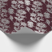 Royal Maroon Bourgondië Floral Silver Rozen glanze Cadeaupapier (Hoek)