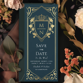 Royal Medieval Fantasy Monogram Save the Date Kaart