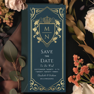 Royal Medieval Fantasy Monogram Save the Date Kaart