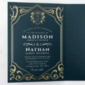 Royal Medieval Fantasy Monogram Weddenschap Drieluik Uitnodiging (Binnenzijde eerst)