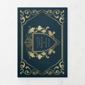 Royal Medieval Fantasy Monogram Weddenschap Drieluik Uitnodiging (Cover)
