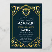 Royal Medieval Fantasy Monogram Weddenschap Folie Uitnodiging (Voorkant)