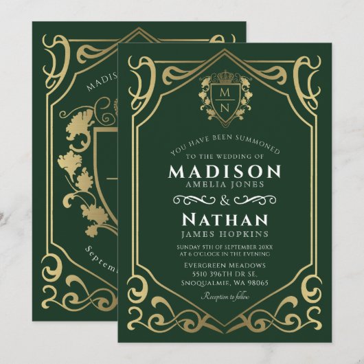 Royal Medieval Fantasy Monogram Weddenschap Kaart (Voorkant / Achterkant)