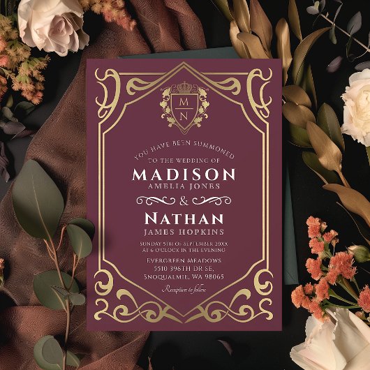 Royal Medieval Fantasy Monogram Weddenschap Kaart