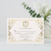 Royal Medieval Fantasy Monogram Weddenschap RSVP Informatiekaartje (Staand voorkant)