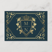 Royal Medieval Fantasy Monogram Weddenschap RSVP Informatiekaartje (Achterkant)