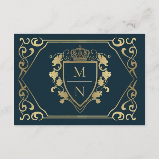 Royal Medieval Fantasy Monogram Weddenschap RSVP Informatiekaartje (Achterkant)