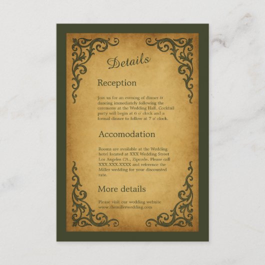 Royal Medieval  Scroll Wedding Informatiekaartje (Voorkant)