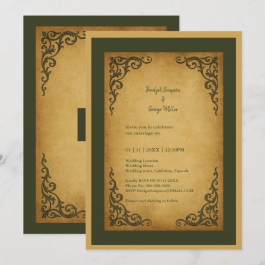 Royal Medieval  Scroll Wedding Kaart (Voorkant / Achterkant)