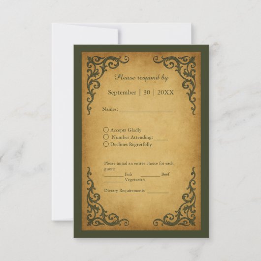 Royal Medieval  Scroll Wedding RSVP Kaartje (Voorkant)
