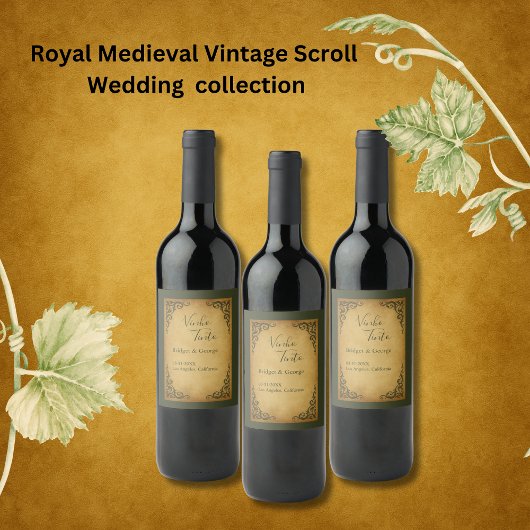 Royal Medieval Scroll Wedding Wijn Etiket