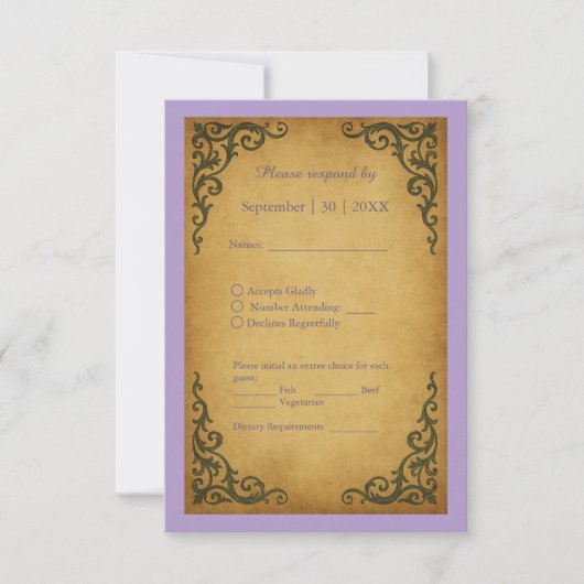 Royal Medieval Vintage Scroll Wedding RSVP Card Kaartje (Voorkant)