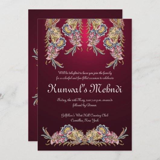 Royal Mehndi uitnodiging (Voorkant / Achterkant)