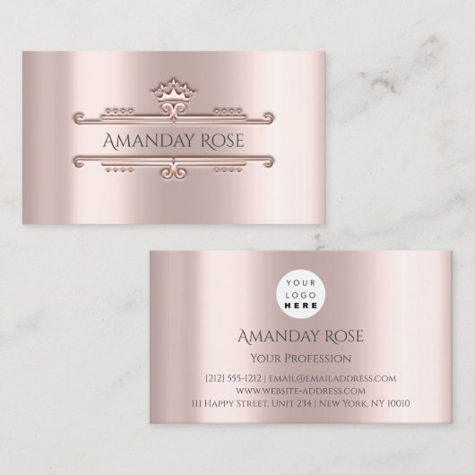Royal Merknaam Roos Blush Crown Lijst 3D Visitekaartje (Voorkant / Achterkant)