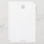 Royal Monogram Crest Classic Zwart Gepersonaliseer Briefpapier (Voorkant / Achterkant)
