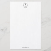 Royal Monogram Crest Classic Zwart Gepersonaliseer Briefpapier (Voorkant)
