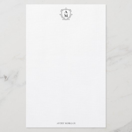 Royal Monogram Crest Classic Zwart Gepersonaliseer Briefpapier (Voorkant)