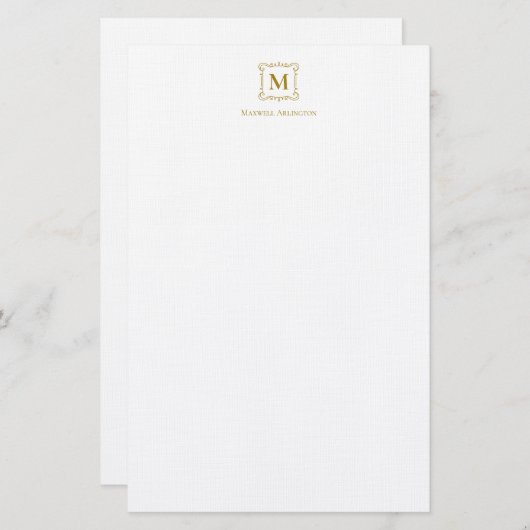 Royal Monogram Crest Luxe Goud Gepersonaliseerd Briefpapier (Voorkant / Achterkant)