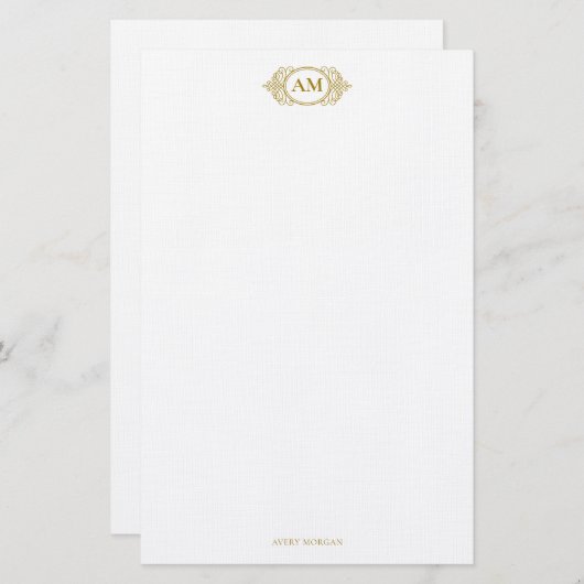 Royal Monogram Crest Luxe Goud Gepersonaliseerd Briefpapier (Voorkant / Achterkant)