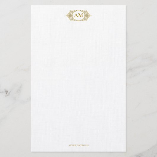 Royal Monogram Crest Luxe Goud Gepersonaliseerd Briefpapier (Voorkant)