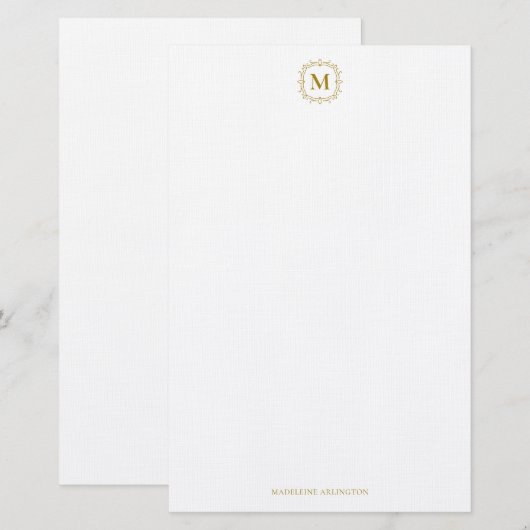 Royal Monogram Crest Luxe Goud Gepersonaliseerd Briefpapier (Voorkant / Achterkant)