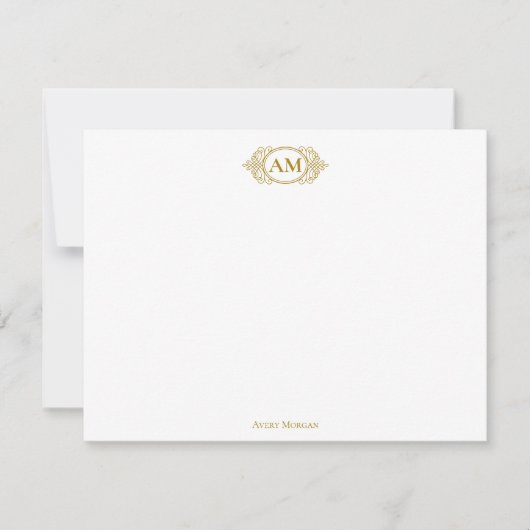 Royal Monogram Crest Luxe Goud Gepersonaliseerd Notitiekaartje (Voorkant)