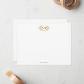 Royal Monogram Crest Luxe Goud Gepersonaliseerd Notitiekaartje (Voorkant / Achterkant in situ)