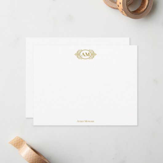 Royal Monogram Crest Luxe Goud Gepersonaliseerd Notitiekaartje (Voorkant / Achterkant in situ)