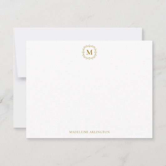 Royal Monogram Crest Luxe Goud Gepersonaliseerd Notitiekaartje (Voorkant)