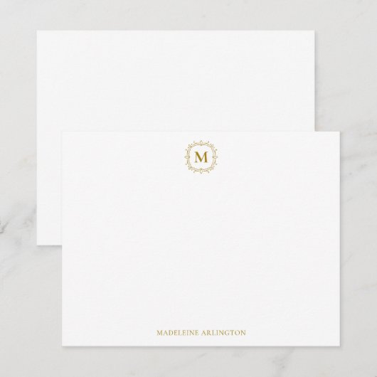 Royal Monogram Crest Luxe Goud Gepersonaliseerd Notitiekaartje (Voorkant / Achterkant)