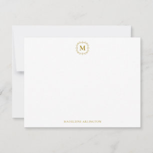 Royal Monogram Crest Luxe Goud Gepersonaliseerd Notitiekaartje