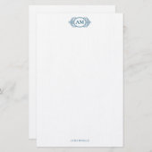 Royal Monogram Crest Marine Blauw Gepersonaliseerd Briefpapier (Voorkant / Achterkant)