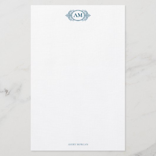 Royal Monogram Crest Marine Blauw Gepersonaliseerd Briefpapier (Voorkant)